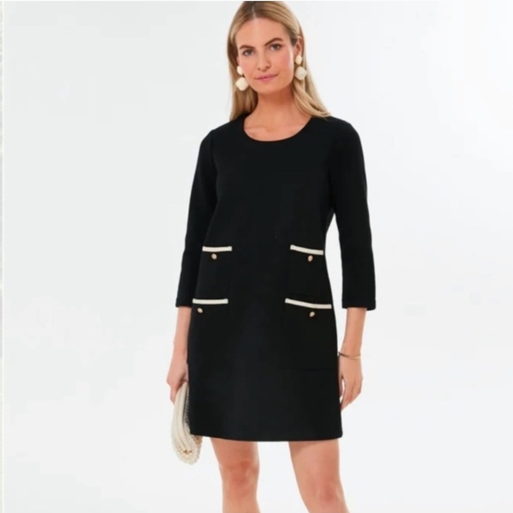 Tuckernuck Black Mini Dress with Cream Trim